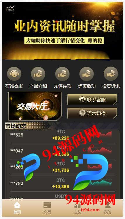 多语言伪交易所|外汇微盘系统|完美BTC|USDT交易所|前后端分离-94源码网